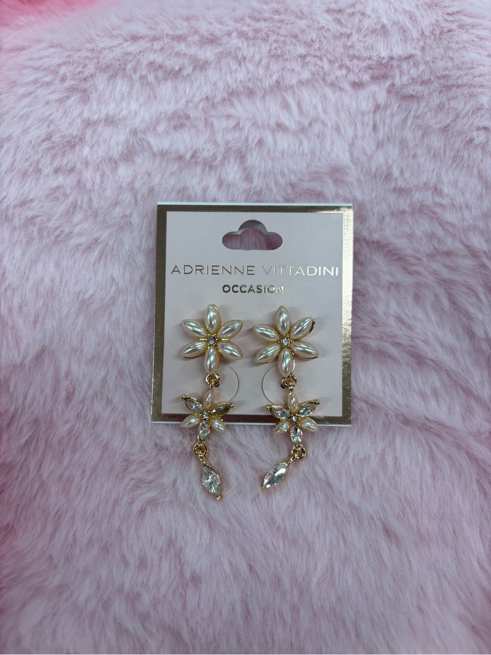 Adrienne Vittadini Gold and Pearl Floral Dangle Earrings - Picture 2 of 2
